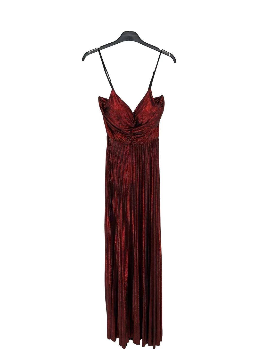 Metallic Maxi Dress with Bow Back Detail - Bordeaux