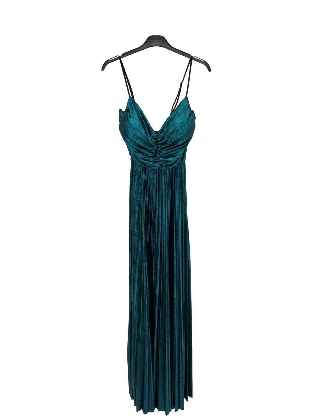 Metallic Maxi Dress with Bow Back Detail - Petrol