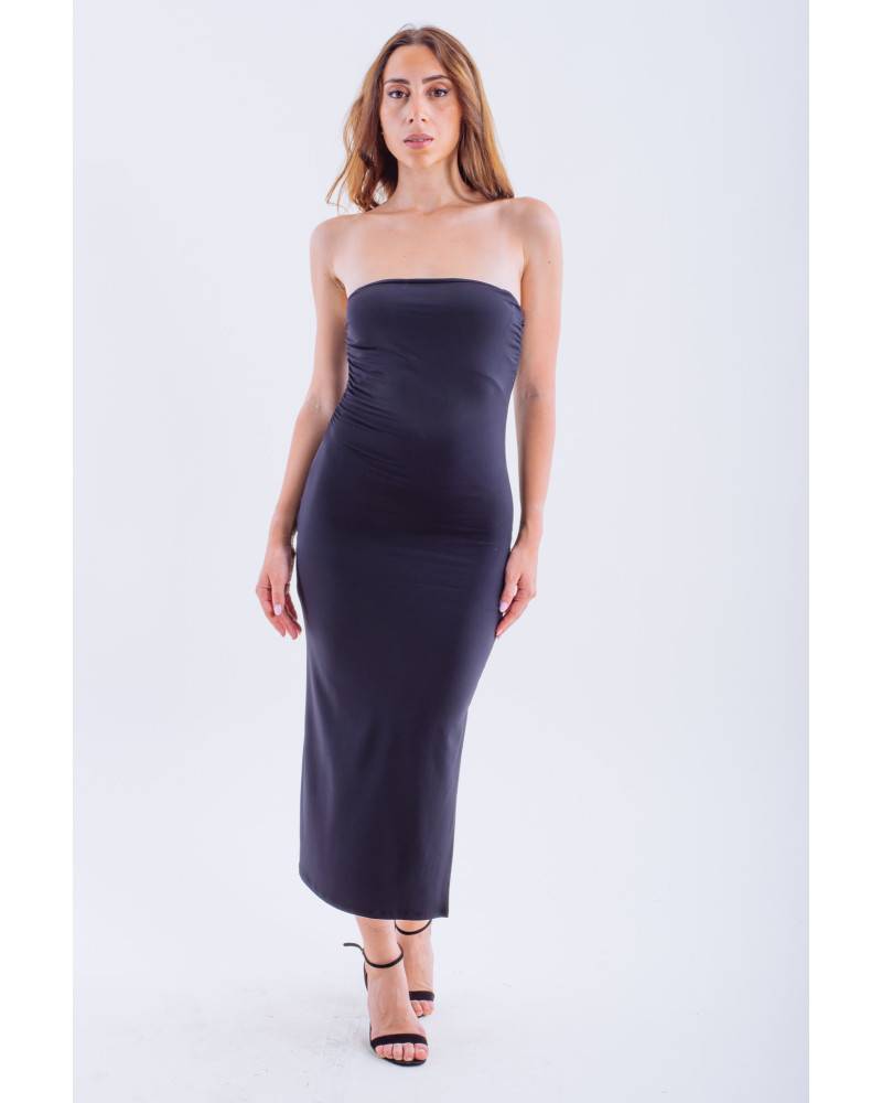 Bandeau Dress with Split - Black