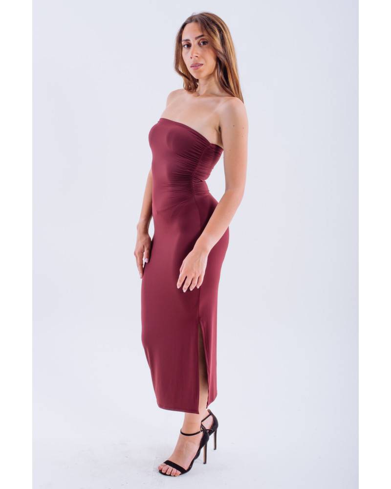 Bandeau Dress with Split - Bordeaux