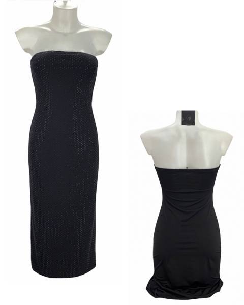 Rhinestone Detail Tube Midi Dress - Black
