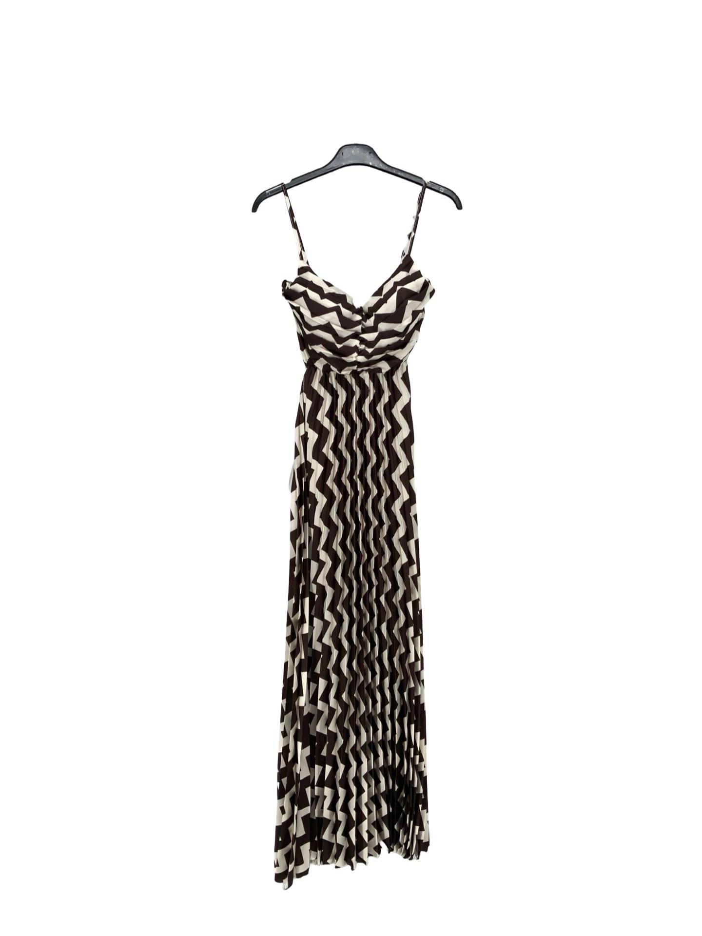 Printed Pleated Long Dress - Brown