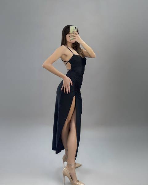 Tie Back Split Dress - Black