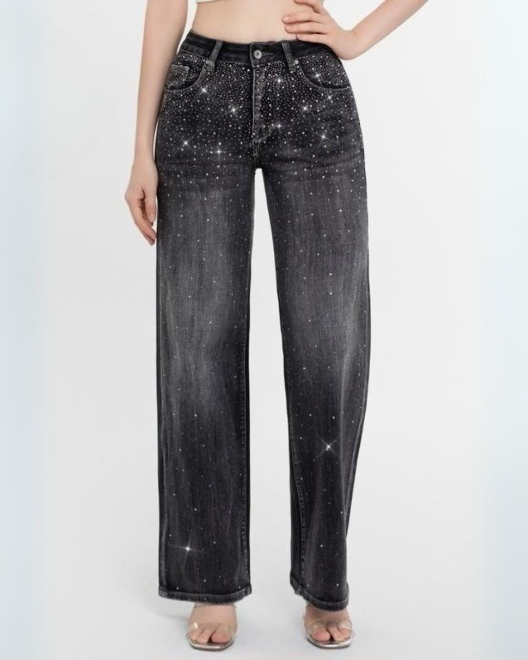 Wide-Leg Jeans with Strass - Black