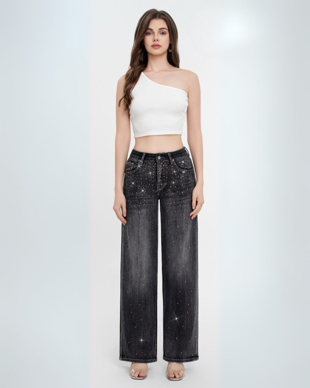 Wide-Leg Jeans with Strass - Black