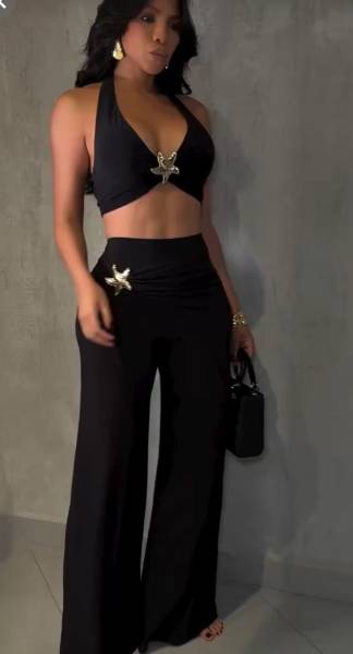 Two-Piece Star-Embellished Outfit - Black