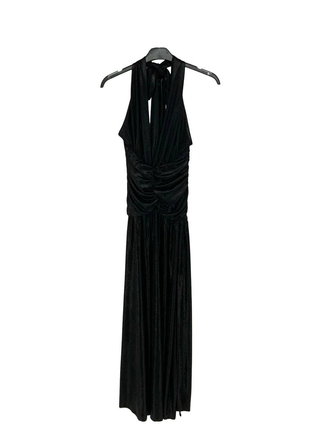 Metallic Halter Maxi Dress - Black