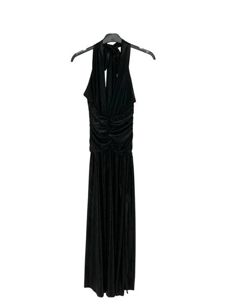 Metallic Halter Maxi Dress - Black
