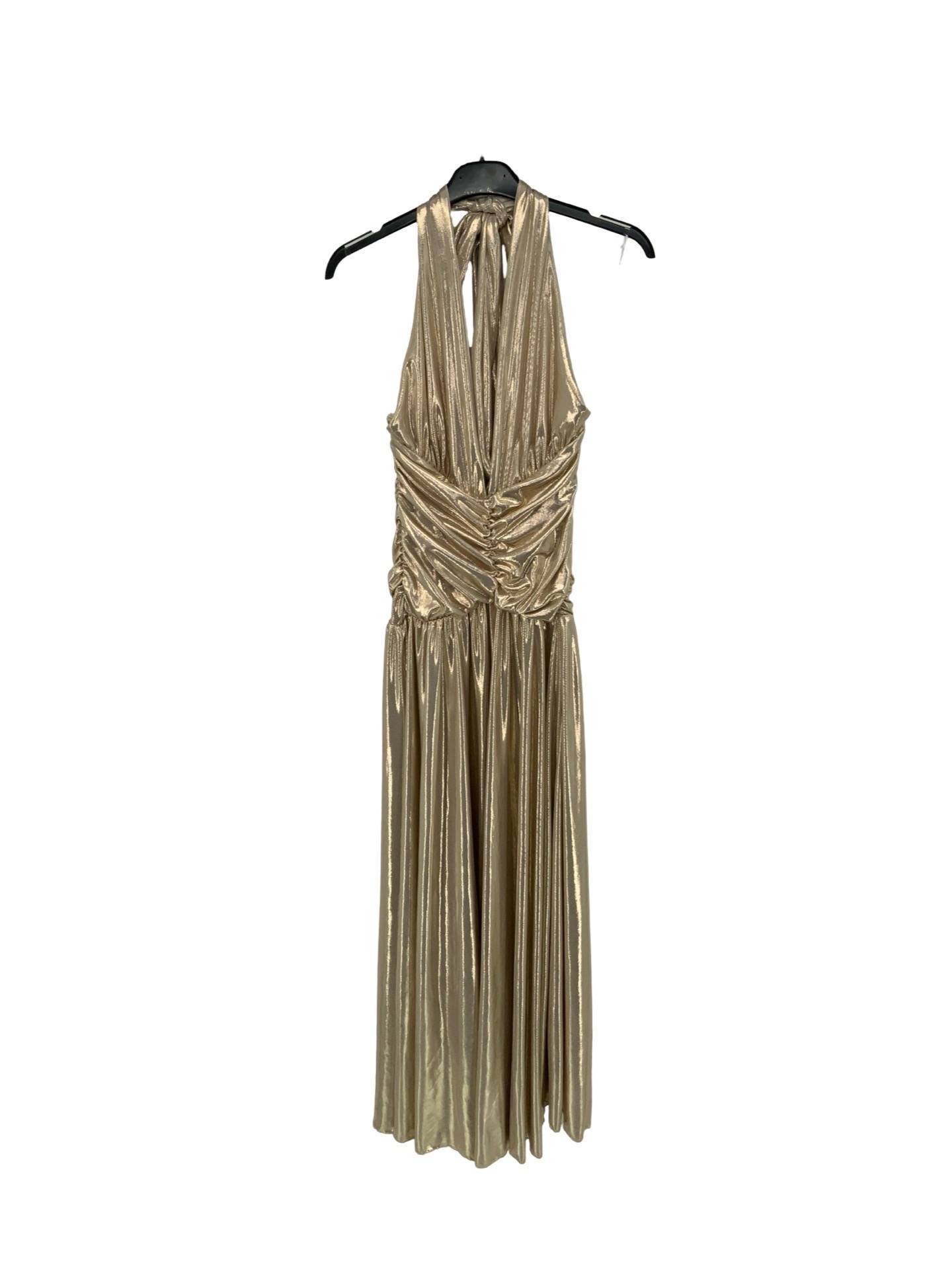Metallic Halter Maxi Dress - Gold