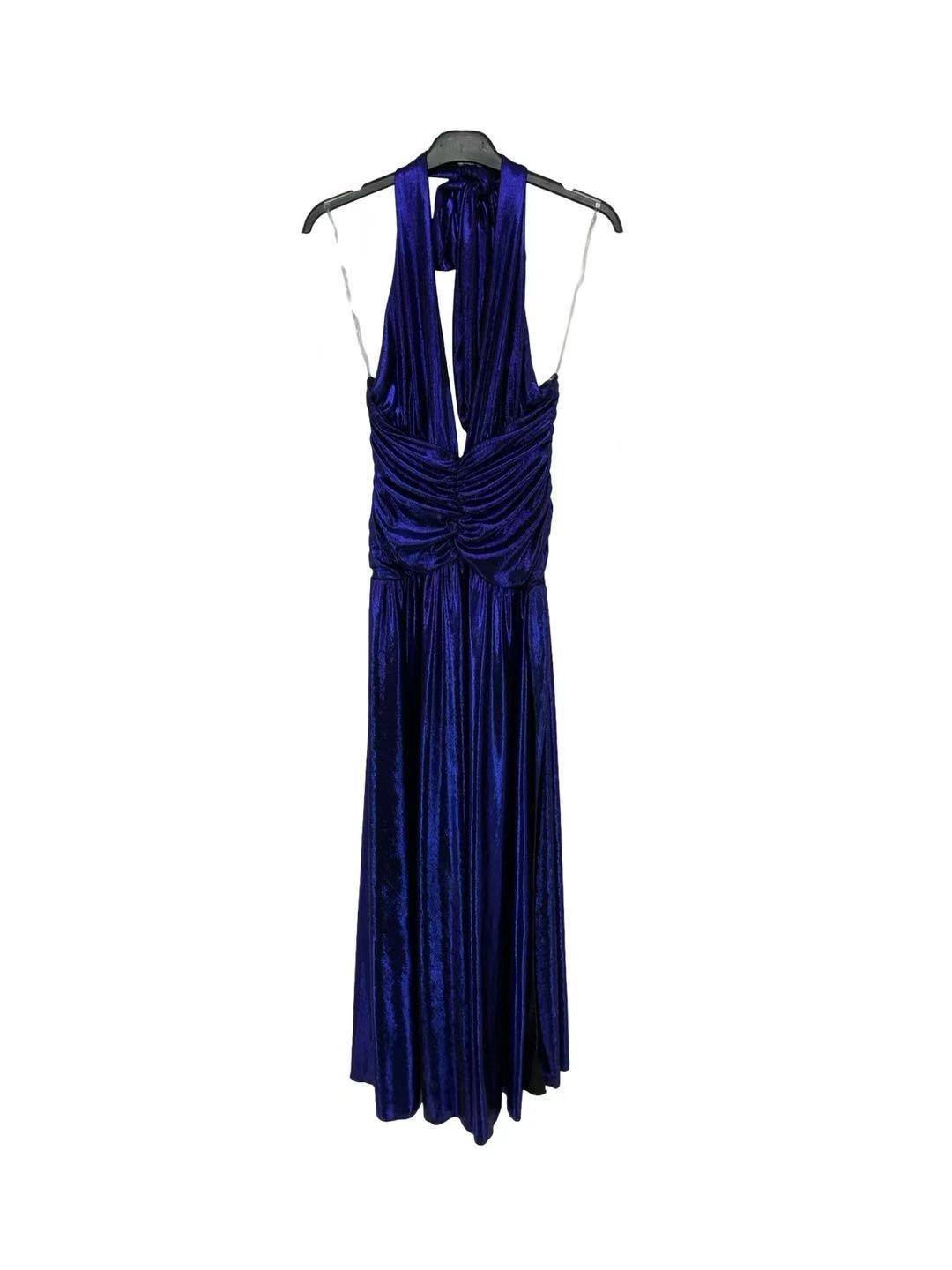 Metallic Halter Maxi Dress - Royal Blue