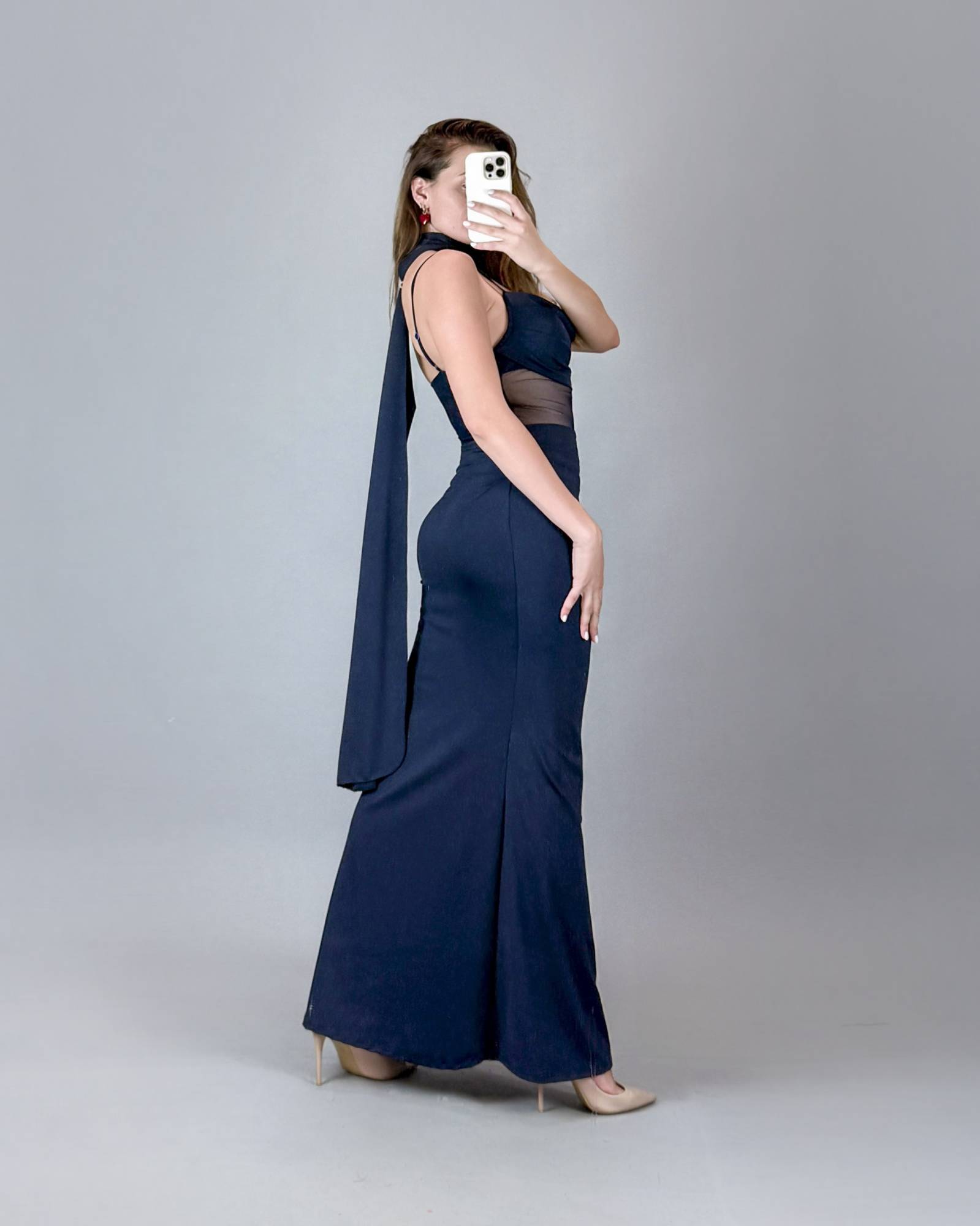 Tie Back Mesh Maxi Dress - Blue