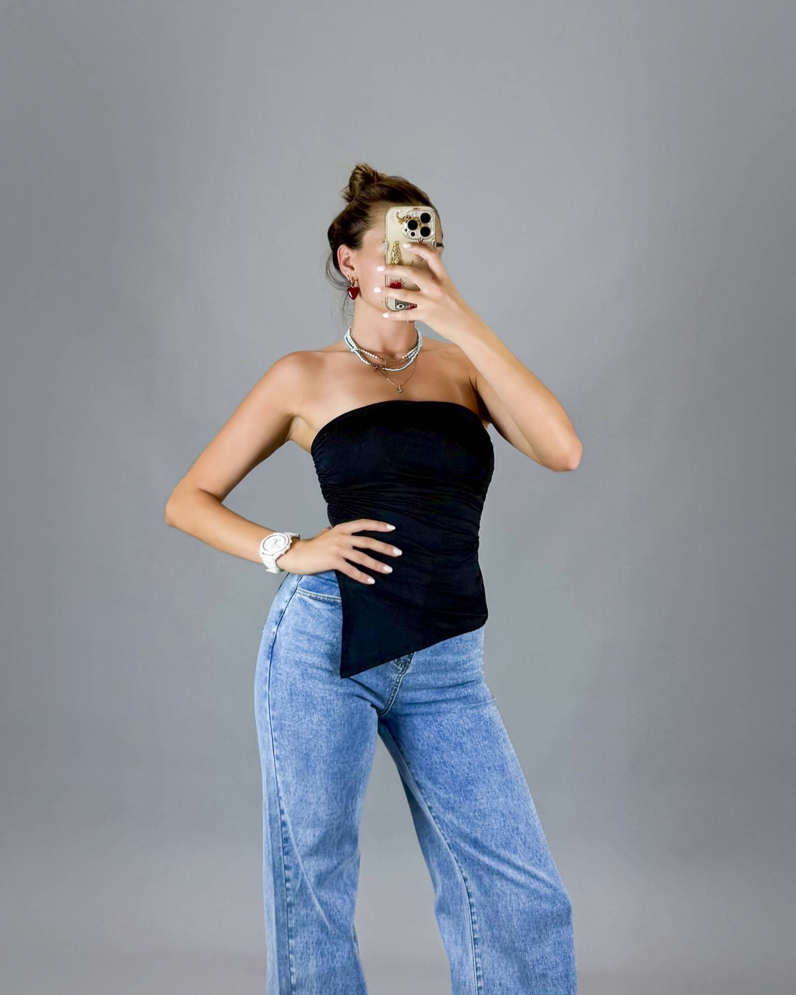 Asymmetric Strapless Top - Black