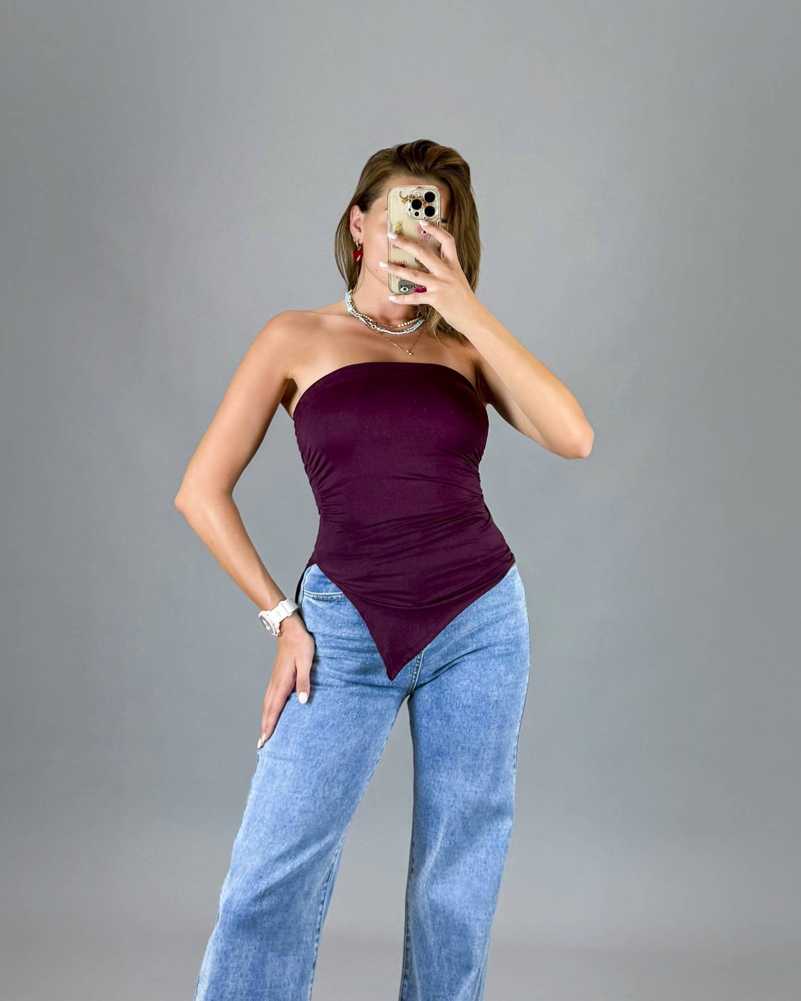 Asymmetric Strapless Top - Melanza