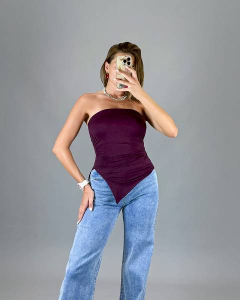 Asymmetric Strapless Top - Melanza
