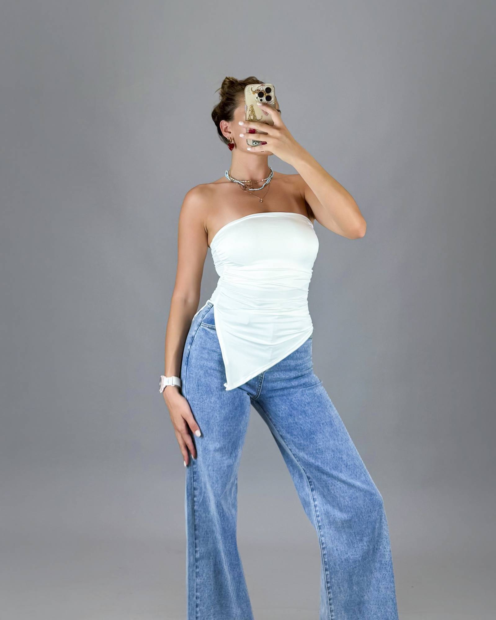 Asymmetric Strapless Top - White