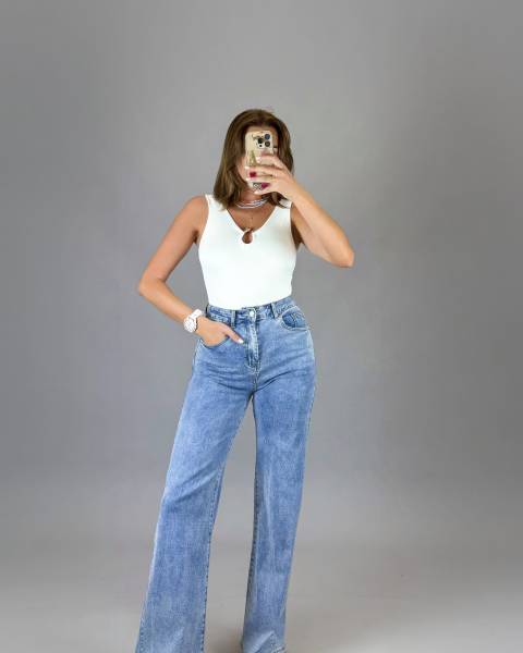Bodysuit with Gold Ring Accent - White