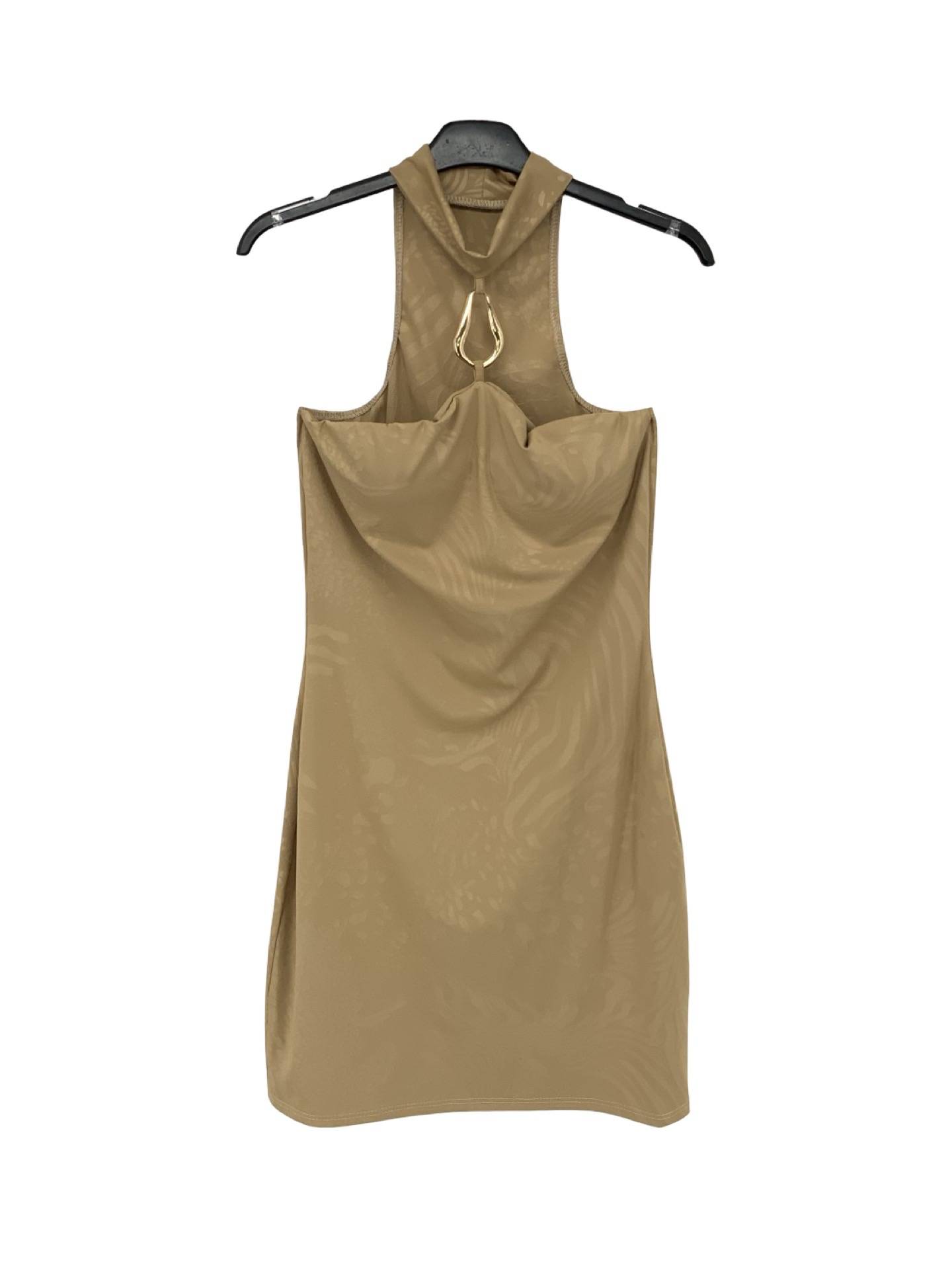 Patterned Choker Mini Dress - Beige