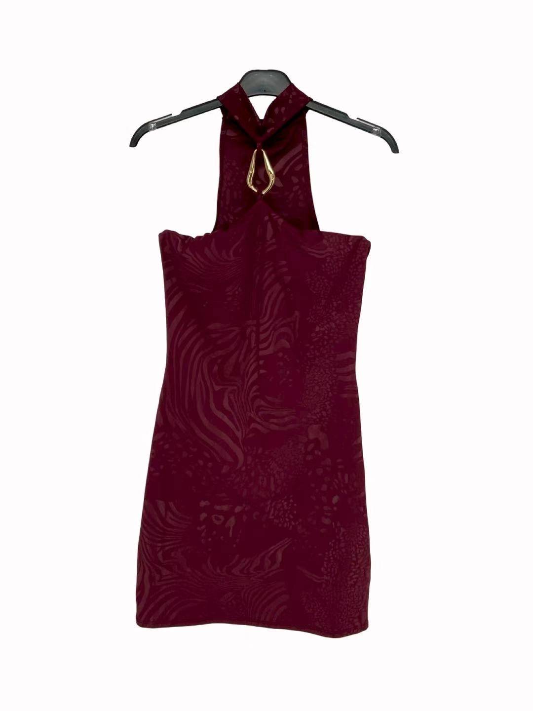 Patterned Choker Mini Dress - Melanza