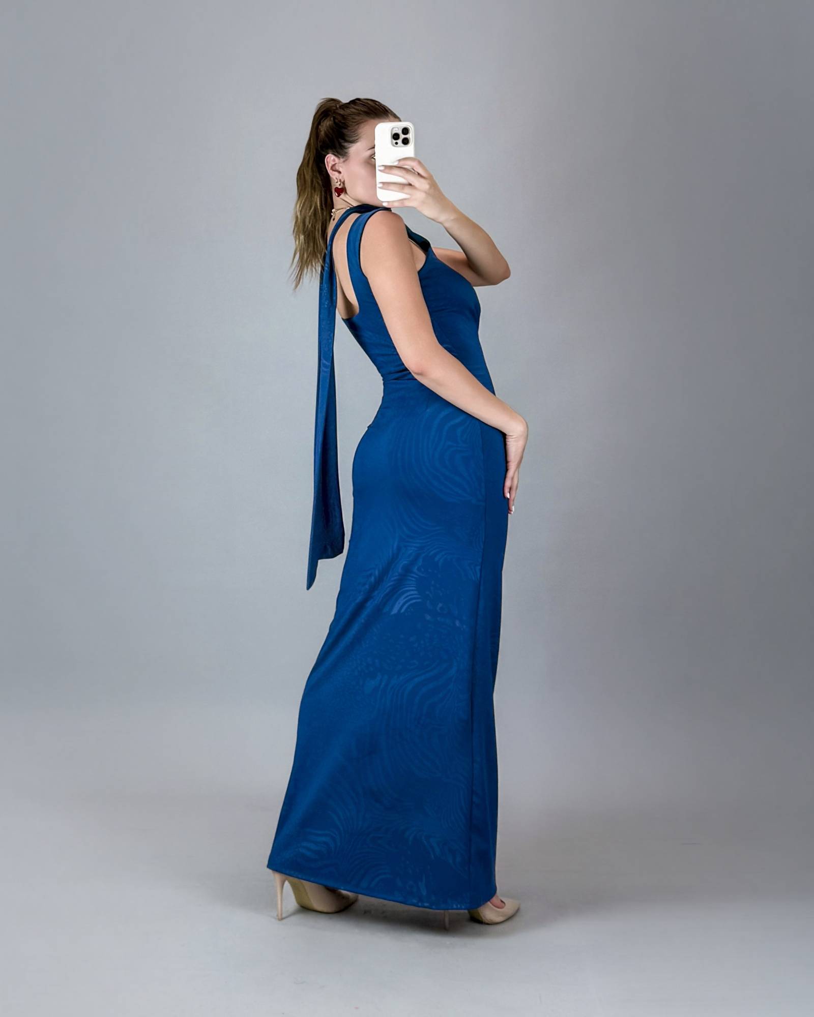 Patterned Maxi Dress with Gold Accent Detail - Petrol
