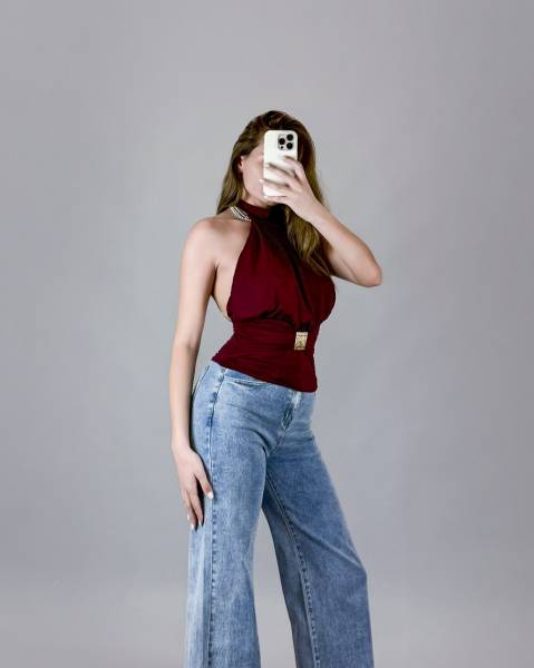 Halter Top with Gold Buckle Detail - Melanza