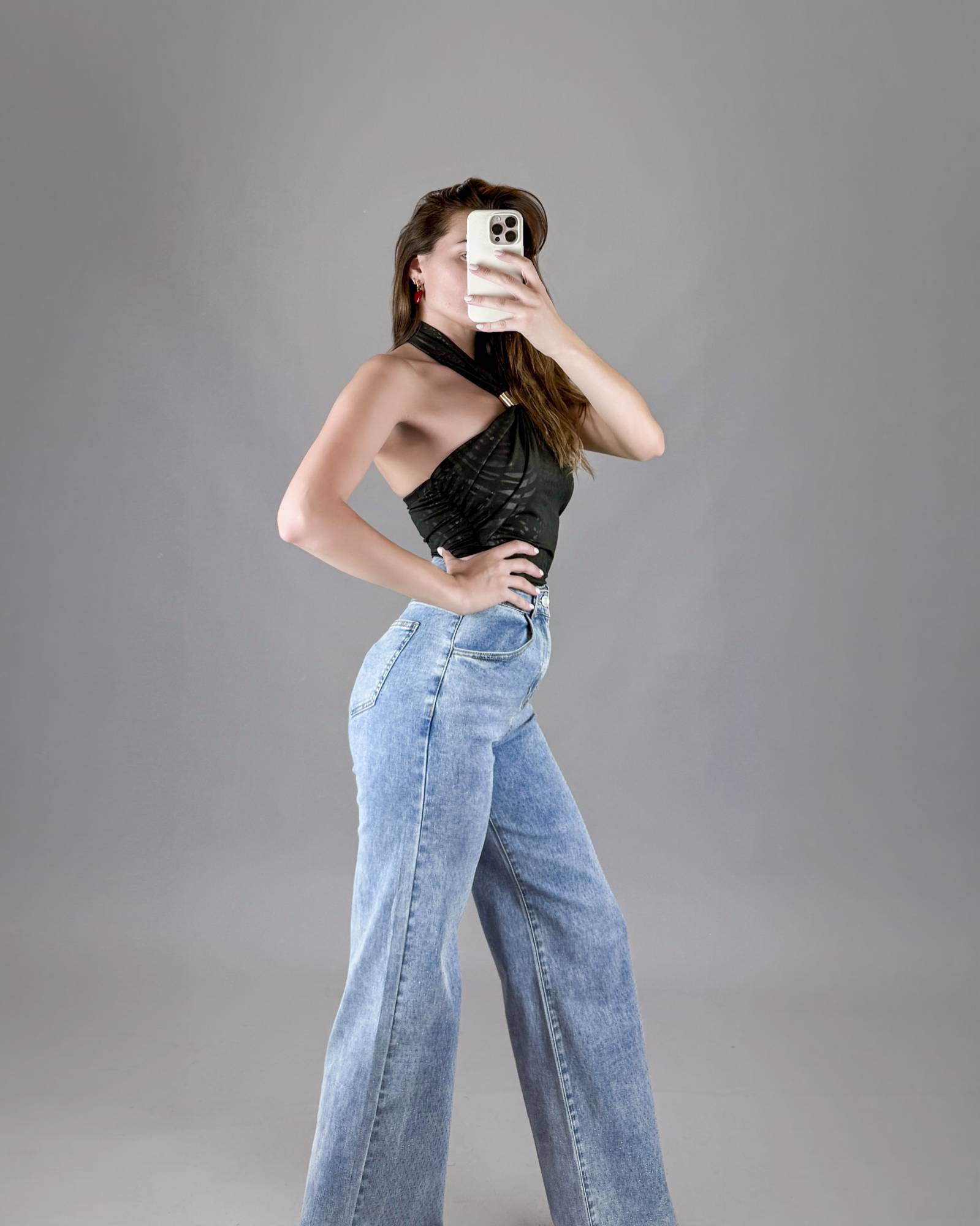 Patterned Halter Neck Bodysuit - Black