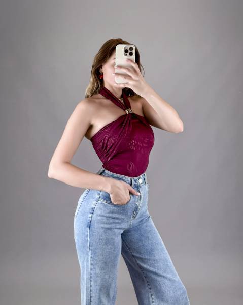 Patterned Halter Neck Bodysuit - Melanza