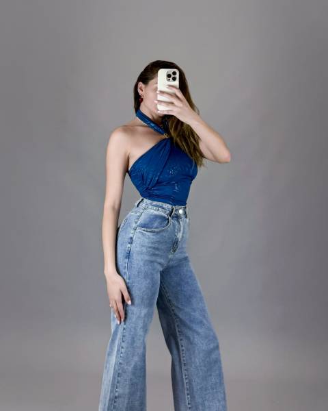 Patterned Halter Neck Bodysuit - Petrol