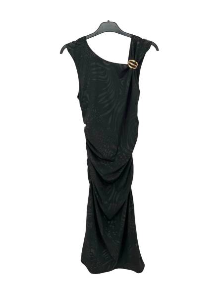 Patterned Open Back Midi Dress - Black
