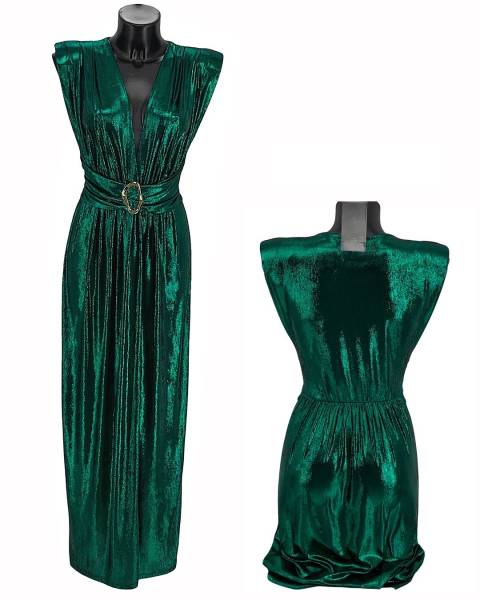 Metallic Plunge Maxi Dress - Green