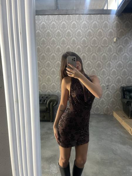 Sequin Short Dress with Open Back - Brown