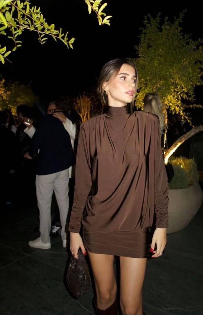 Long-Sleeve Open-Back Dress - Chocolate