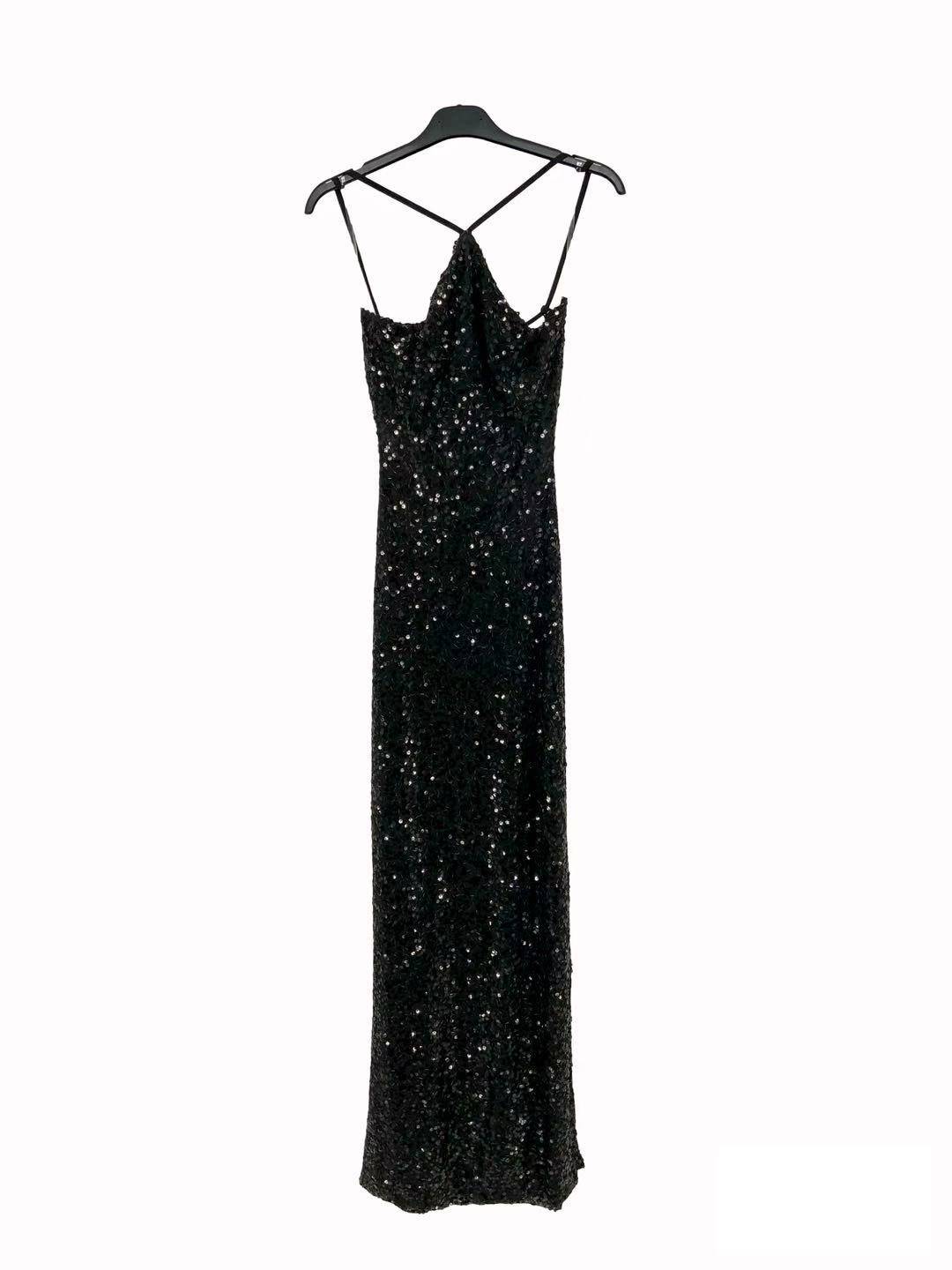 Sequin Open Back Maxi Dress - Black
