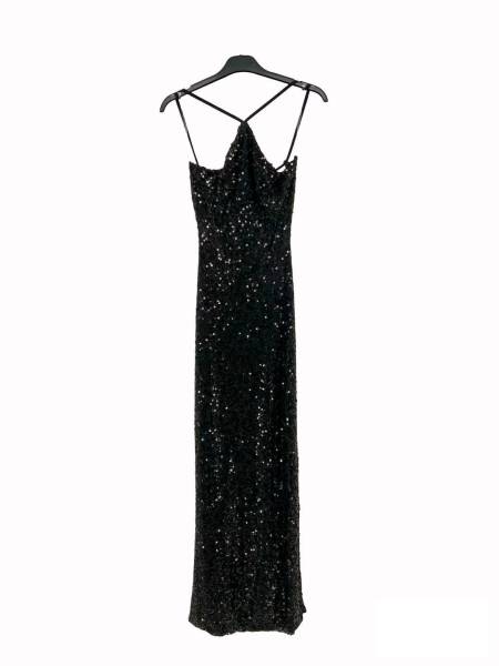 Sequin Open Back Maxi Dress - Black