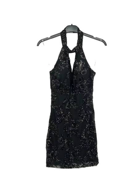 Sequin Halter Dress with Open Back - Black