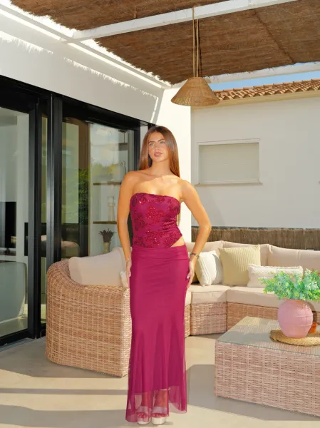 Sequin Details Maxi Dress - Bordeaux