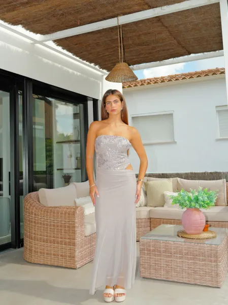 Sequin Details Maxi Dress - Fango