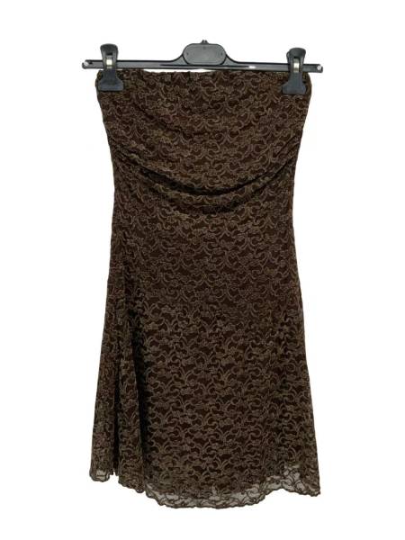Lace Strapless Mini Dress - Brown