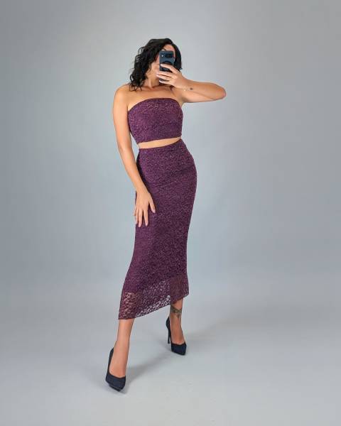 Lace Strapless Crop Top - Melanza