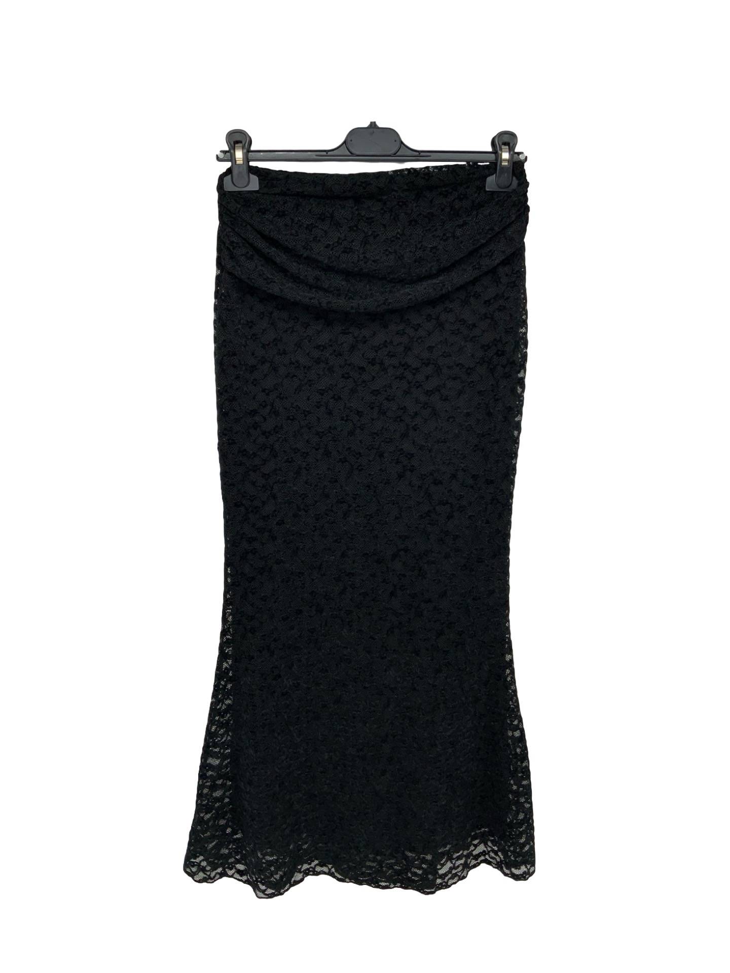 Lace Maxi Skirt with Ruched Waist - Black