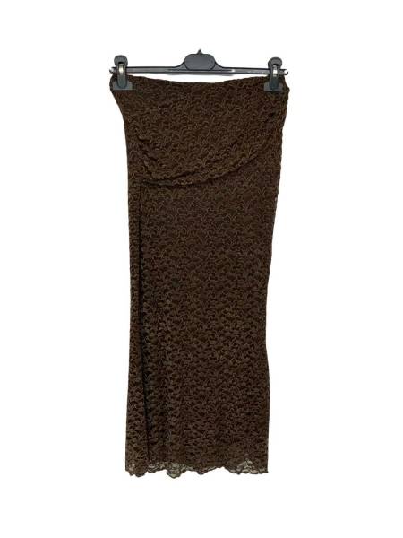 Lace Maxi Skirt with Ruched Waist - Brown