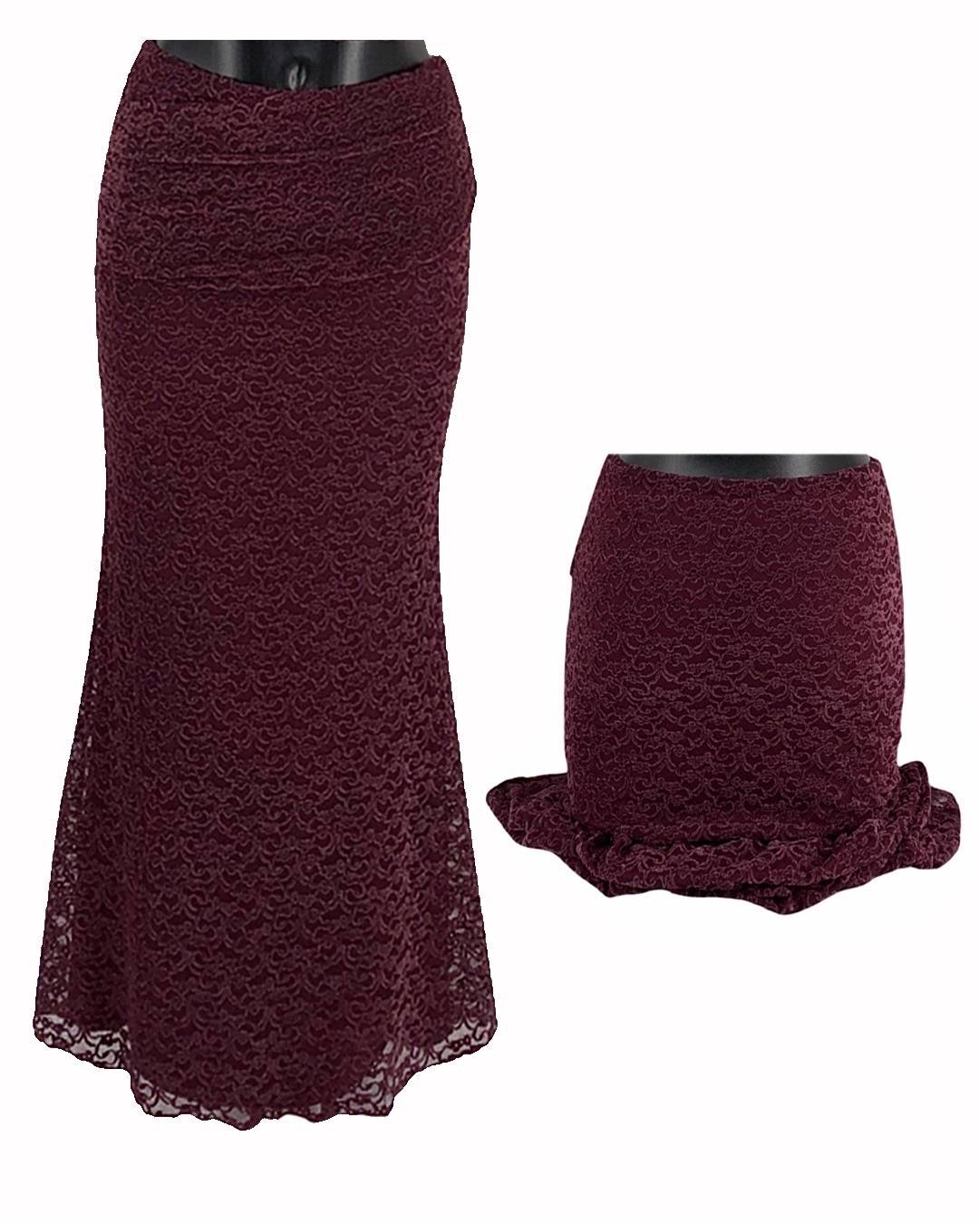 Lace Maxi Skirt with Ruched Waist - Melanza