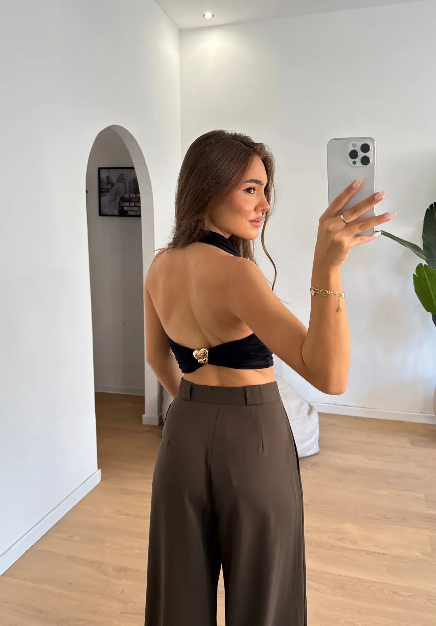 Halter Crop Top with Back Heart Accent - Black