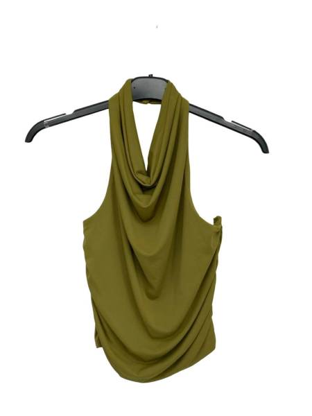 Halter Crop Top with Back Heart Accent - Olive Green