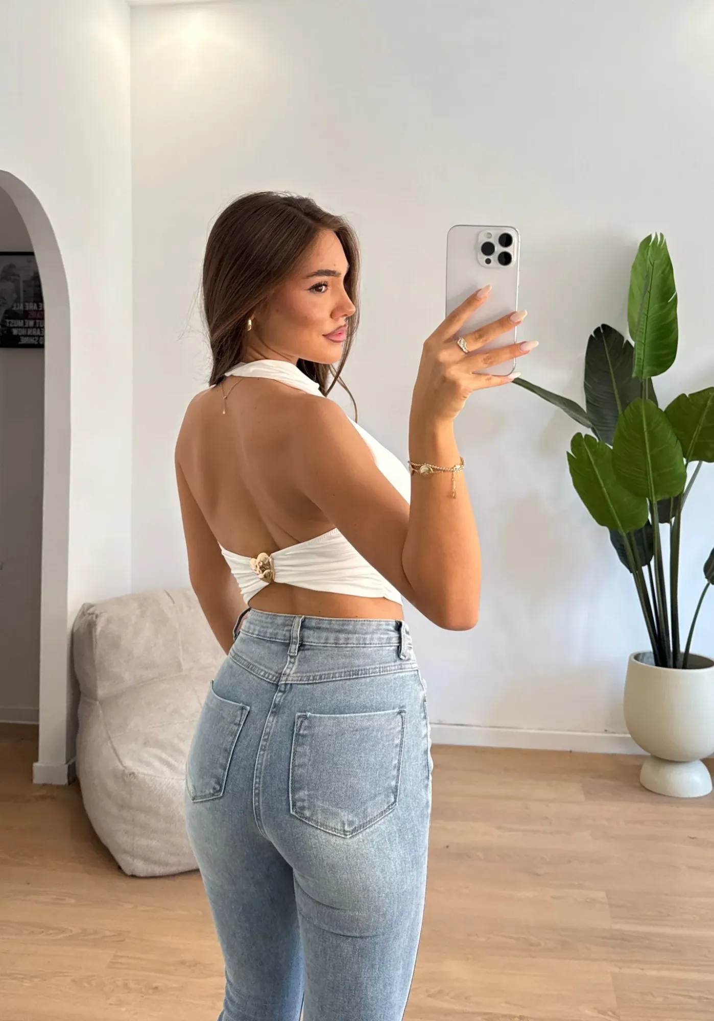 Halter Crop Top with Back Heart Accent - White