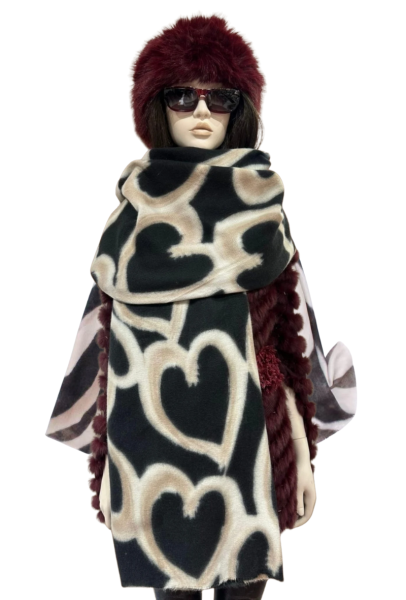 Heart Print Scarf - Black