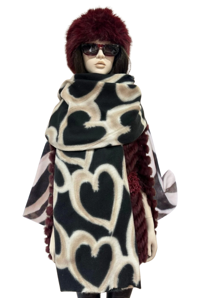 Heart Print Scarf - Black