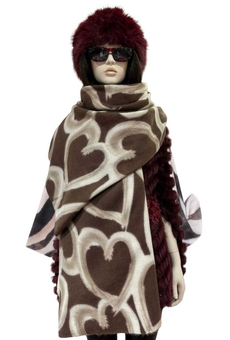 Heart Print Scarf - Brown