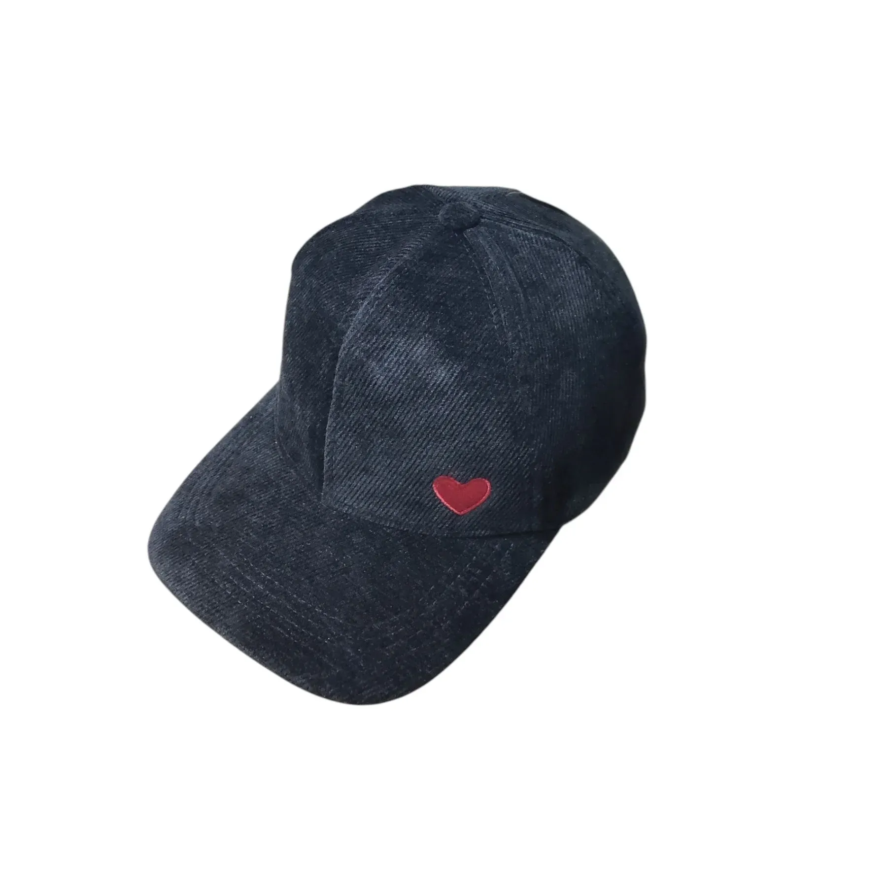 Heart Embroidery Corduroy Cap - Black
