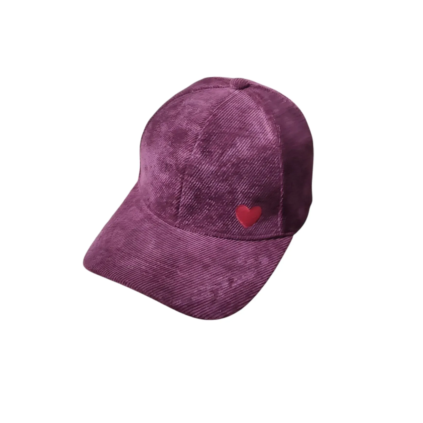 Heart Embroidery Corduroy Cap - Bordeaux