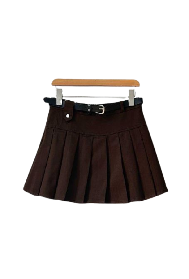 Pleated Mini Skirt - Brown